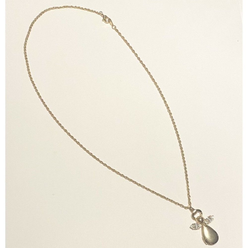 Vintage Angel Locket With Marquis Crystal Wings On A Gold Tone Necklace